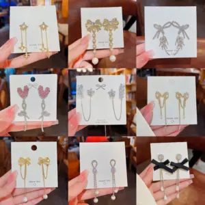 Wholesale Fashion Heart Shape Bow Knot Copper Inlay Zircon Drop Earrings 1 Pair