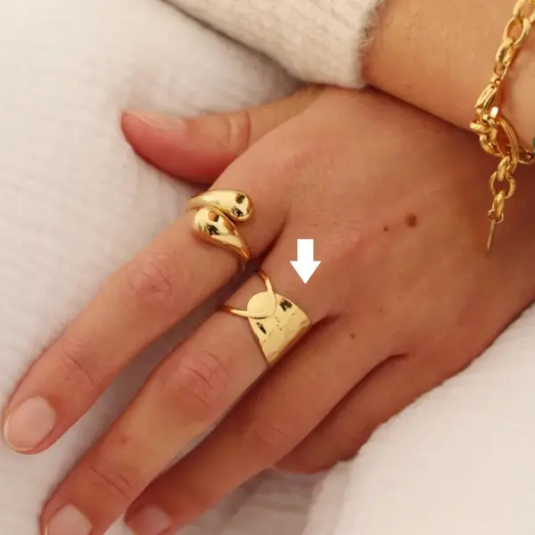 304 Stainless Steel Geometric PVD Coated Stone-Free 18K Gold Plated Retro Plating Gold Open Ring