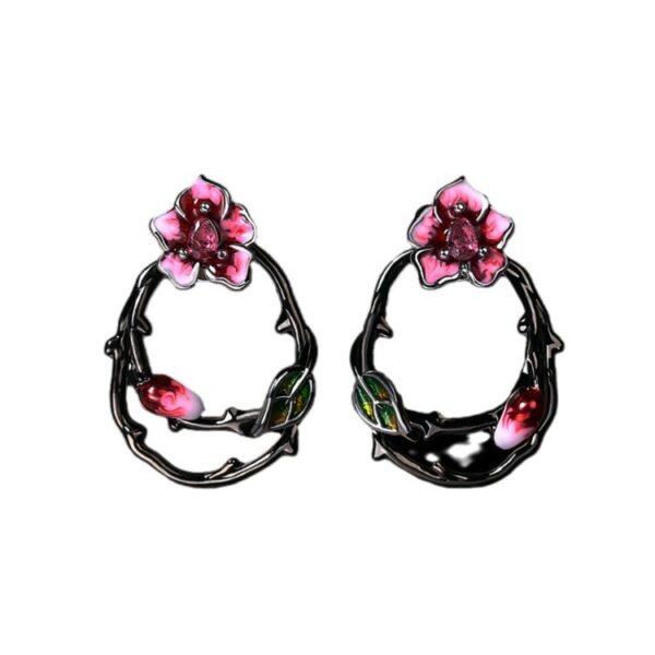 oly-742381d1b3d1a7c984ec5274e90f14bc Wholesale Gothic Style Black Gold-Plated Two-Color Dark Rose Ring Necklace Earrings Fashionable Enamel Three-Piece Jewelry Set