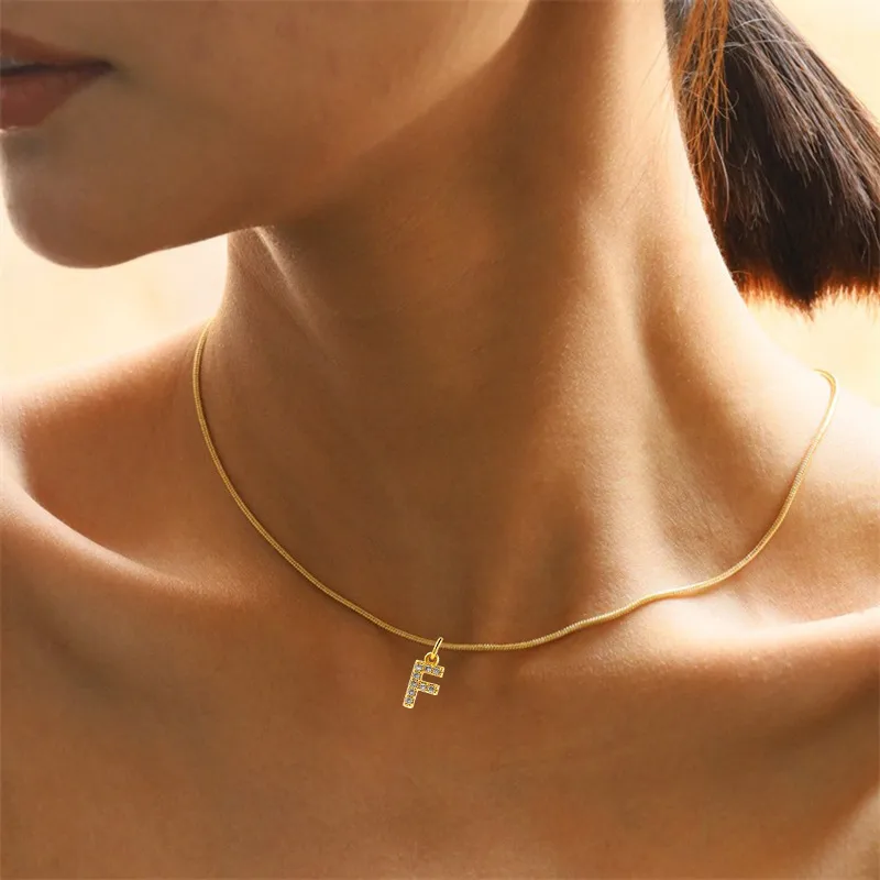 Wholesale PVD Coated Real Gold Plated Letter Stainless Steel Waterproof Non Tarnish Pendant Necklace