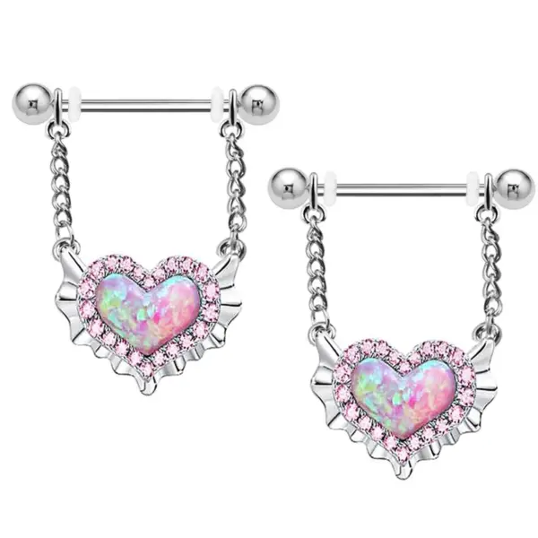 Wholesale Casual Heart Shape Stainless Steel Plating Inlay Artificial Gemstones Nipple Ring Belly Ring Nose Ring