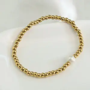 Wholesale Vintage Style Geometric Color Block Stainless Steel Natural Stone Plating 18k Gold Plated Bracelets