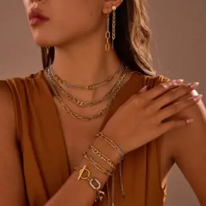 Trendy Color Block Punk Hip Hop Stainless Steel Titanium Bracelet Necklace Earring Set For Women Casual Cool Holiday Jewelry