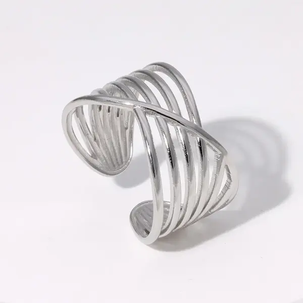 Wholesale PVD Coated Real Gold Plated 18K Gold Geometric 304 Stainless Steel Basic Waterproof Non Tarnish Open Rings