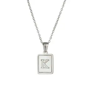 Fritillary Letter Square Pendant Necklace-Ea544901s Steel Color-Letter K