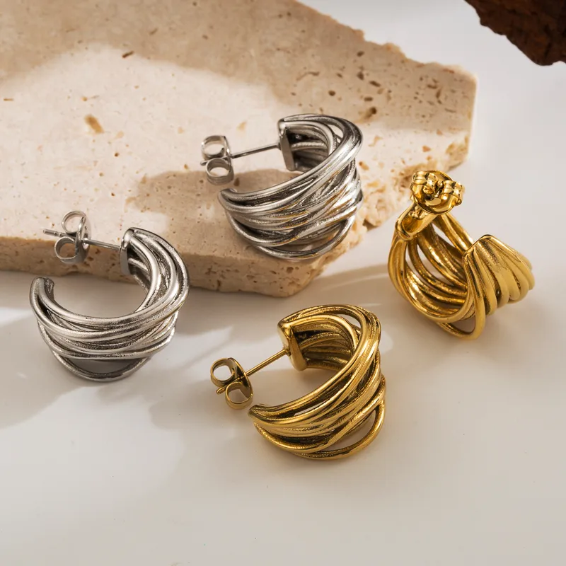 Wholesale 1 Pair Basic Simple Style C Shape Solid Color 304 Stainless Steel 14K Gold Plated Ear Studs
