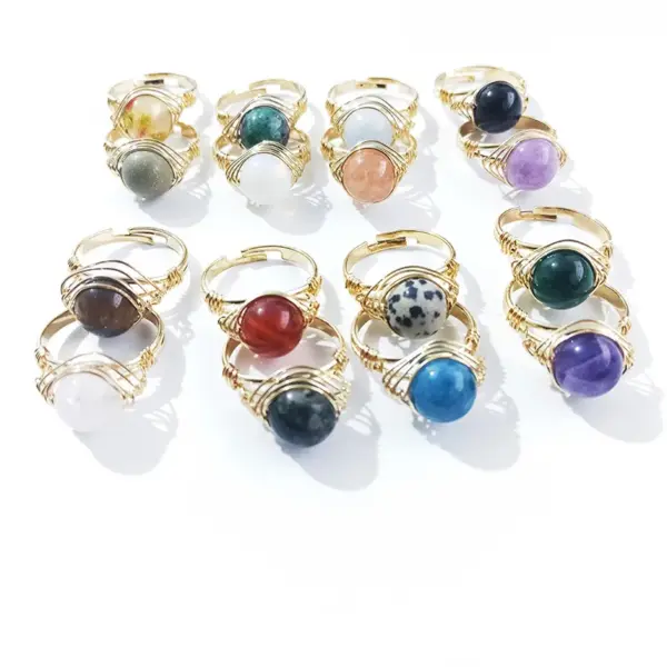 Wholesale Ethnic Style Round Agate Inlay Zircon Open Ring 1 Piece