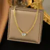 oly-74584e16edcee5667a041b24f47e389f Wholesale PVD Coated Real Gold Plated 18K Gold Heart Shape 304 Stainless Steel Simple Style Waterproof Non Tarnish 304 Stainless Steel Necklace