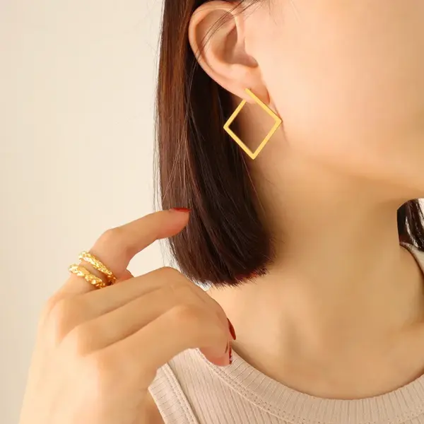 PVD Coated Real Gold Plated 18K Gold Square 304 Stainless Steel Fashion Waterproof Non Tarnish Earrings