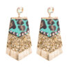Wholesale Amazon Explosions Exaggerated Leopard Leather Earrings Women's Alloy Diamond-encrusted Sequins Tassel Double-layer Elegant Banquet Earrings