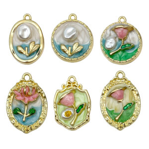 Mix 6 drip oil series flowers - 6 styles each 1-22.75g-sn1506 / Monet garden oil painting style three-dimensional pendant