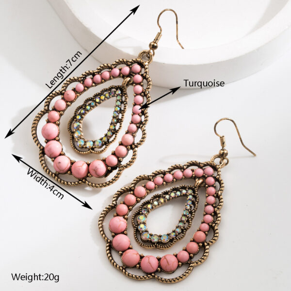 Wholesale Amazon Hot Selling Ethnic Style Earrings for Women Geometric Drop-Shaped Turquoise Earrings Bohemian Holiday Style Earrings