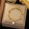 Wholesale Lady Butterfly Titanium Steel Plating Inlay Freshwater Pearl Bracelets