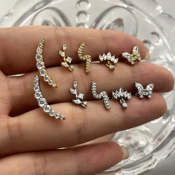 Wholesale Luxurious Small Stainless Steel 18K Gold Plated Zircon Butterfly Irregular Earlobe Elegant Simple Style For Casual Daily Selfie