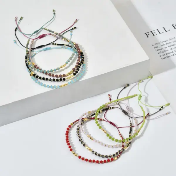 Wholesale Bohemian Solid Color Natural Stone Drawstring Bracelets