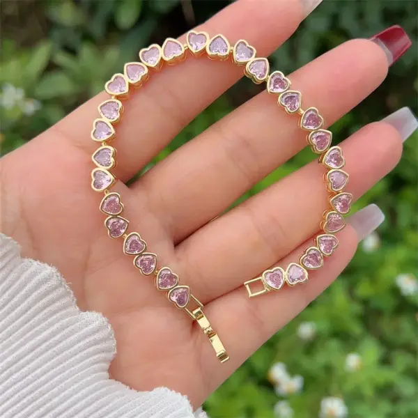 Wholesale Jewelry Classic Style Heart Shape Copper Zircon 18K Gold Plated Inlay Bracelets Chain-free