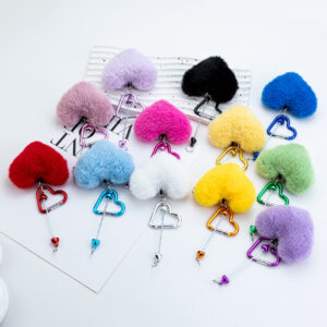 Wholesale New DIY Beaded Heart Carabiner Plush Pendant Carabiner Heart Lock Fur Ball Carabiner