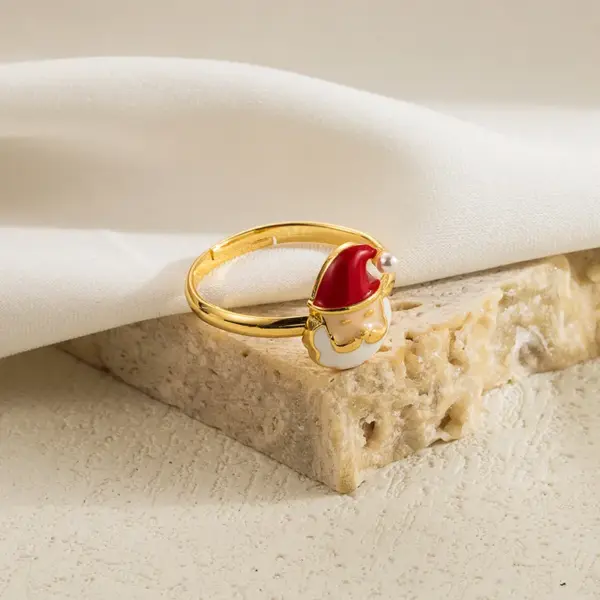 Wholesale Copper Enamel Plating Inlay Santa Claus Bell Deer Zircon Open Rings