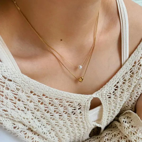 PVD Coated Real Gold Plated 16K White Plating Heart Shape 304 Stainless Steel Casual Sweet Waterproof Non Tarnish Pendant Necklace