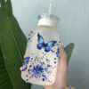 Wholesale UV transfer sticker for fluttering butterflies on glass cups, 16oz crystal glass cup.