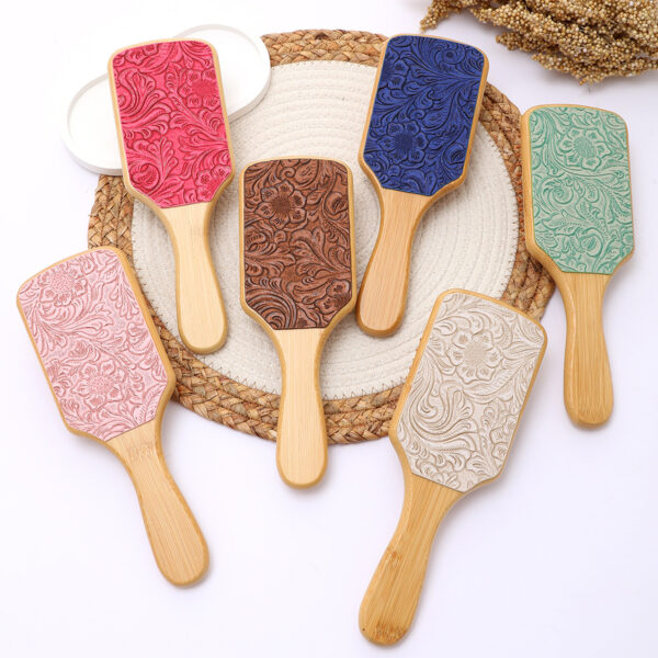 oly-7479472e6eff676c87adfb31e1f8e1e0 Wholesale Bamboo Real Leather Cow Retro Western Cowboy Style Air Cushion Comb Airbag Comb Meridian Massage Comb Hairdressing Comb