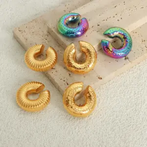 304 Stainless Steel Geometric PVD Coated 18K Gold Plated Real Gold Plated Hip-Hop Rock Punk Waterproof Non Tarnish Plating Ear Cuffs