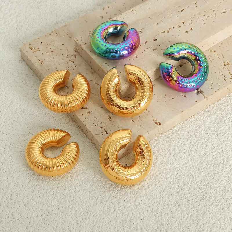 Wholesale 304 Stainless Steel Geometric PVD Coated 18K Gold Plated Real Gold Plated Hip-Hop Rock Punk Waterproof Non Tarnish Plating Ear Cus