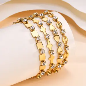 Wholesale Ion Plating (IP) Real Gold Plated 18K Cross Square Heart Shape 201 Stainless Steel IG Style Waterproof Non Tarnish Bracelets