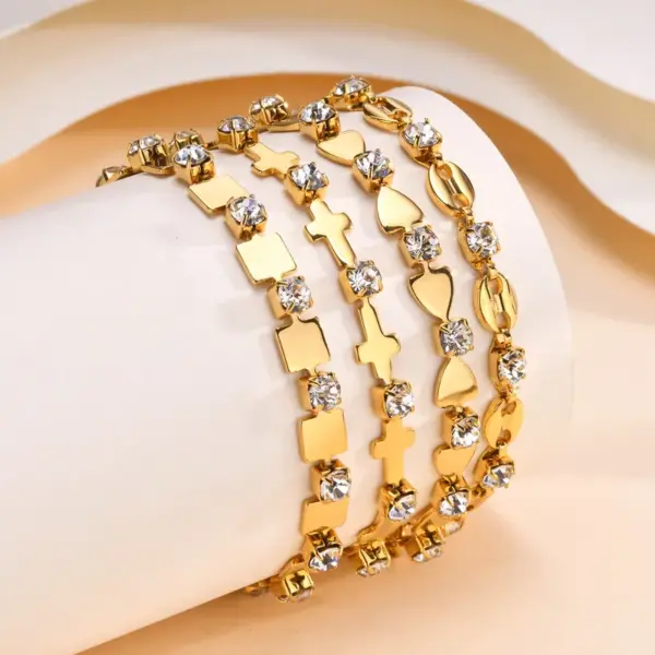 Wholesale Ion Plating (IP) Real Gold Plated 18K Cross Square Heart Shape 201 Stainless Steel IG Style Waterproof Non Tarnish Bracelets