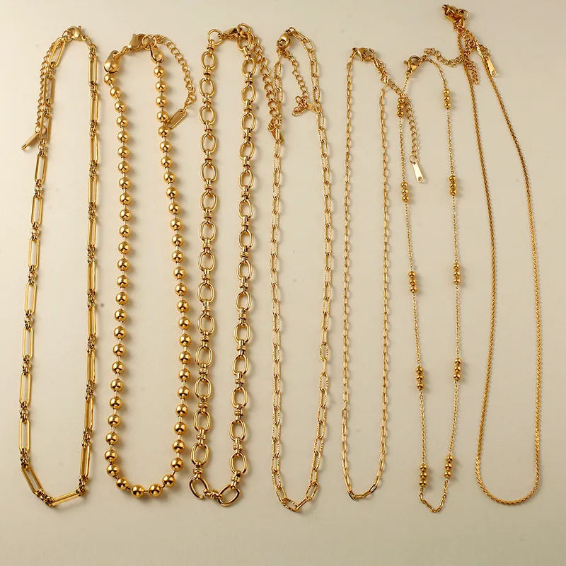 Wholesale 304 Stainless Steel Chain PVD Coated Stone-Free Real Gold Plated Simple Style Commute Waterproof Non Tarnish Paperclip Chain Micro Ser Whisp