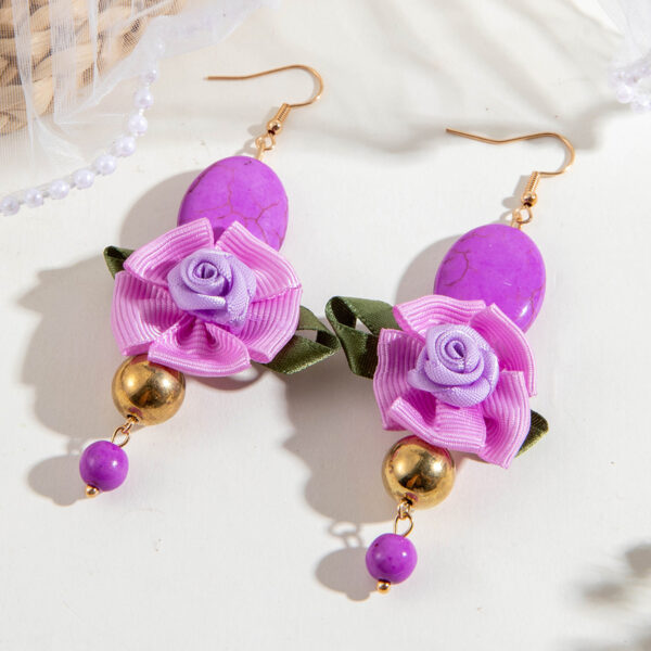 Wholesale European and American Cross-Border Personalized Jewelry Purple Oval Turquoise Earrings Niche Design Rose Flower Earrings Earrings for Women