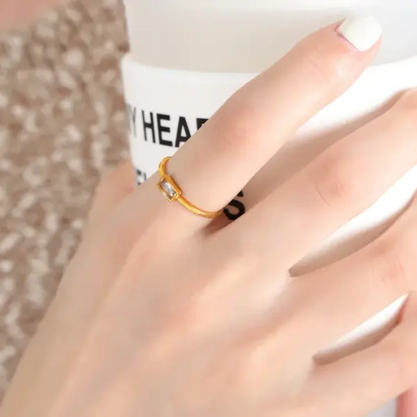 Wholesale 304 Stainless Steel Square Oval PVD Coated Glass Stone Zircon 18K Real Gold Plated Real Gold Plated Simple Style Waterproof Non Tarnish Plating Inlay Gold Rings