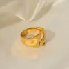 Wholesale 304 Stainless Steel Geometric Arc PVD Coated 18K Real Gold Plated IG Style Open Ring
