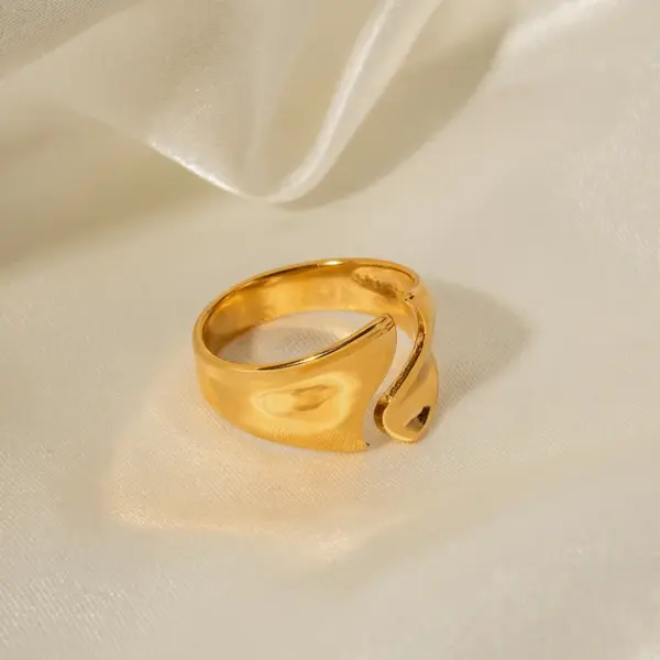 Wholesale 304 Stainless Steel Geometric Arc PVD Coated 18K Real Gold Plated IG Style Open Ring