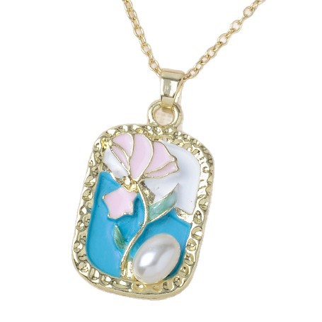 Wholesale Summer New Retro Oil Painting Style Monet Garden Necklace Light Luxury Baroque Pearl Flower Alloy Accessories Pendant