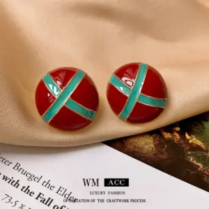 Silver Needle Stripe Drop Oil round Ring Earrings