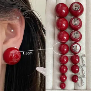 4163-1.8cm Red Bead Ear Clip Style