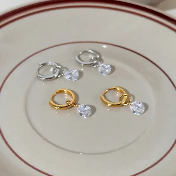 Fashionable Stainless Steel Circle Earrings Elegant Simple Waterdrop Zirconia Dangle Earrings Luxury Women's Jewelry Accessories