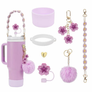 oly-749bacac4169de74948fbcb2904968e0 Wholesale Little Daisy Stanley Cup Decorative Straw Cap Cup Set Cup Chain Color Flower Key Pendant Fluffy Ball Pendant