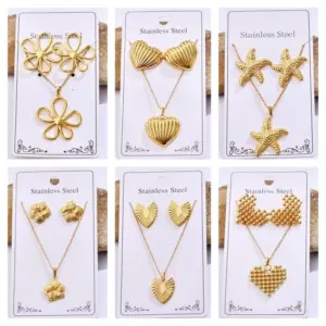 Wholesale Rack Plated Long-Lasting Plated PVD Coated 14K Gold Plated K Gold Plated Heart Shape Flower 304 Stainless Steel Steel Casual Cute Lady Jewelry Set