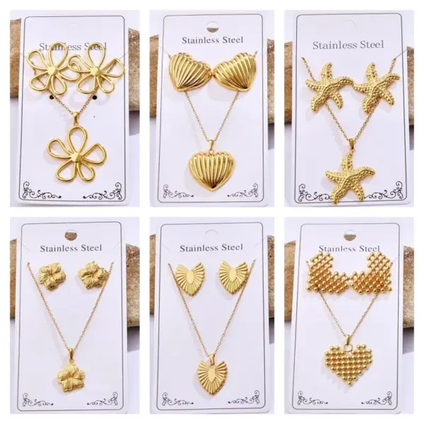 Wholesale Rack Plated Long-Lasting Plated PVD Coated 14K Gold Plated K Gold Plated Heart Shape Flower 304 Stainless Steel Steel Casual Cute Lady Jewelry Set