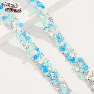 7 blue, green and white snowflake with diamonds / 1.5cm double-layer hot melt adhesive, colorful resin mixed adhesive strip