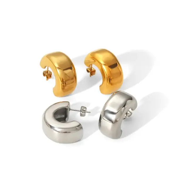 PVD Coated Real Gold Plated 18K Gold Semicircle 304 Stainless Steel Simple Style Waterproof Non Tarnish Ear Studs