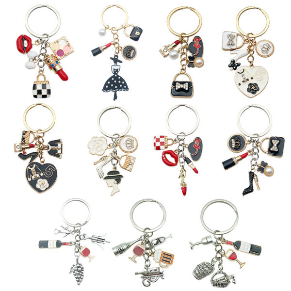 Wholesale Amazon Explosions Lipstick High Heels Women's Bag Pendant Alloy Keychain Wine Glass Pendant Small Hanging