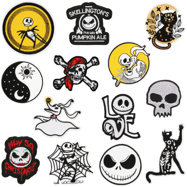 oly-74a57809eef8450fe818d1d09c456243 Wholesale Xiao Tian Christmas Cry Night Suit Embroidery Cloth Sticker Skull Head Patch Computer Embroidery Label Horror Cat Embroidery Sticker