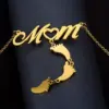 Wholesale 304 Stainless Steel Stainless Steel Letter Footprint PVD Coated 18K Real Gold Plated MAMA Simple Style Plating Cable Chain Gold Silver Pendant Necklace