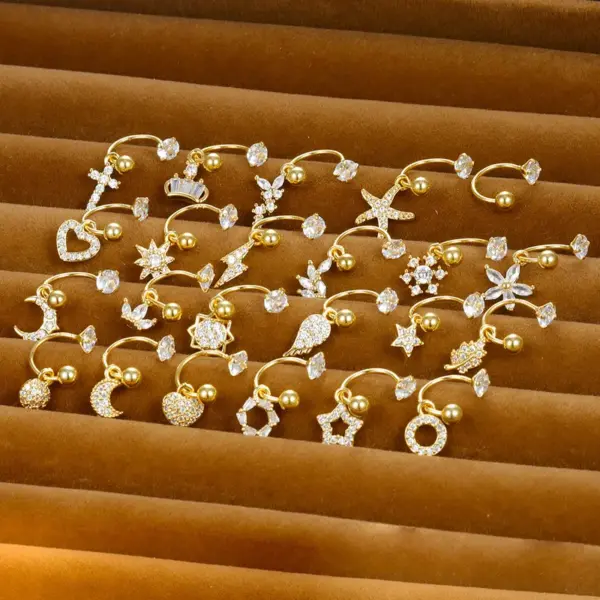 Wholesale 1 Piece Ig Style Simple Style Leaf Heart Shape Crown Plating Inlay Copper Zircon Cartilage Earrings