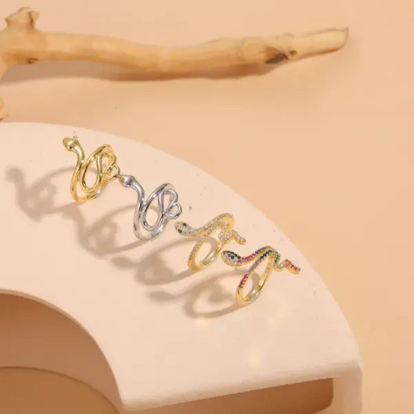 Wholesale Cute Sweet Simple Style Snake Copper 14k Gold Plated White Gold Plated Zircon Open Rings In Bulk