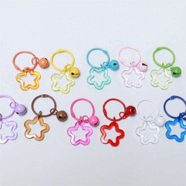Wholesale Acrylic colorful five-pointed star key ring earphone case bag pendant paint card ring bell decorative key chain