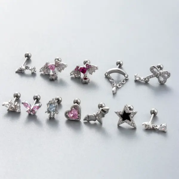 316 Stainless Steel Copper Zircon Heart Shape Wings Bow Knot Vintage Style French Style Simple Style Cartilage Earrings For Women's